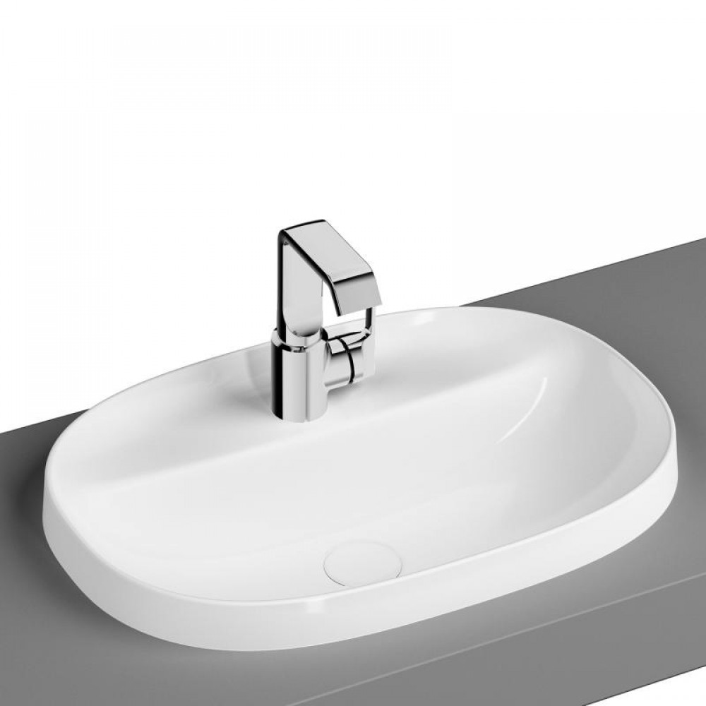 Vitra Armatür bantlı tezgah üstü oval lavabo, 56 cm